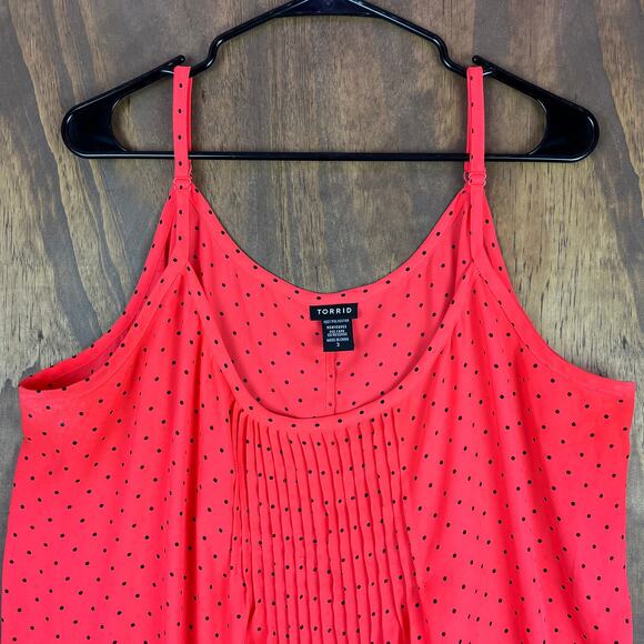 Torrid Womens Shirt Blush Red Blouse Polka Dot Tank Pleated Front Stretch 3 - Picture 2 of 9